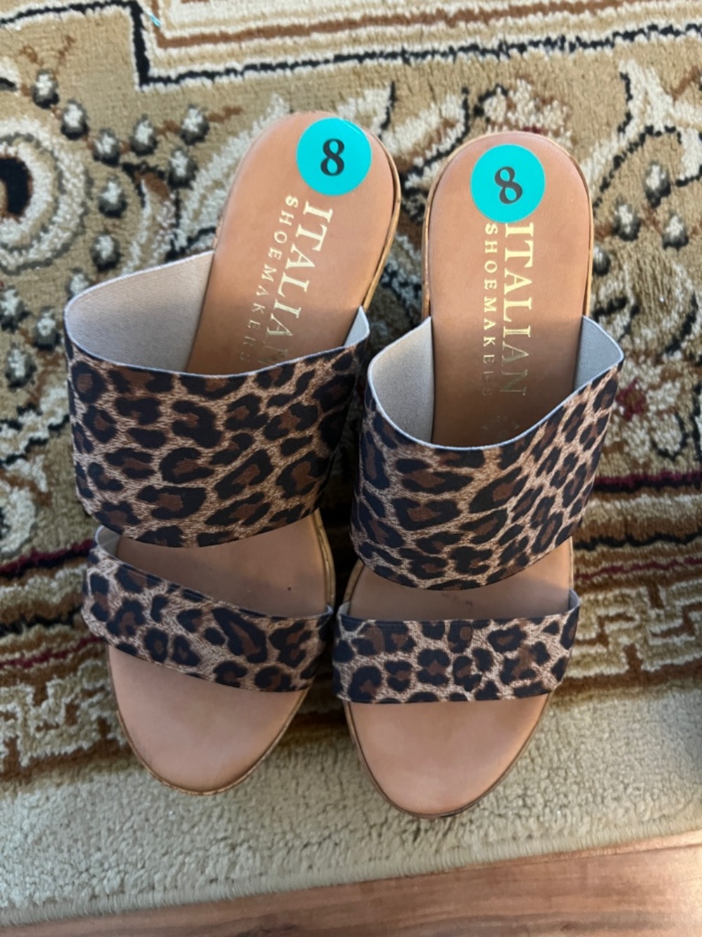 Italian Shoemakers Leopard Print Double-Band Slide Sandals - Tan & Black